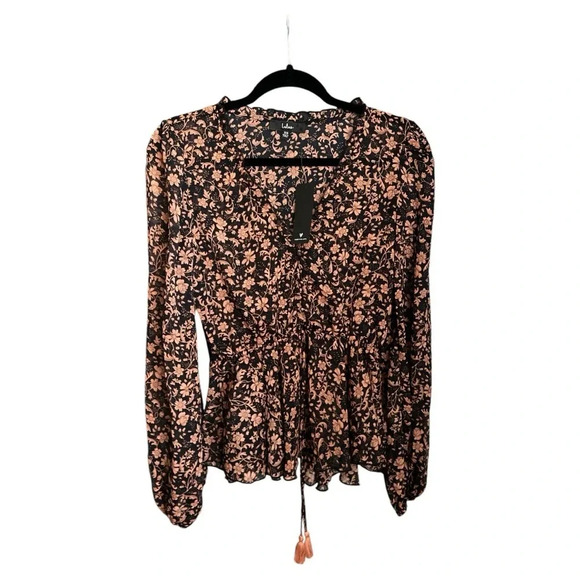 NWT Lulus She's the Sweetest Black Floral Print Long Sleeve Top size XS - Picture 3 of 7